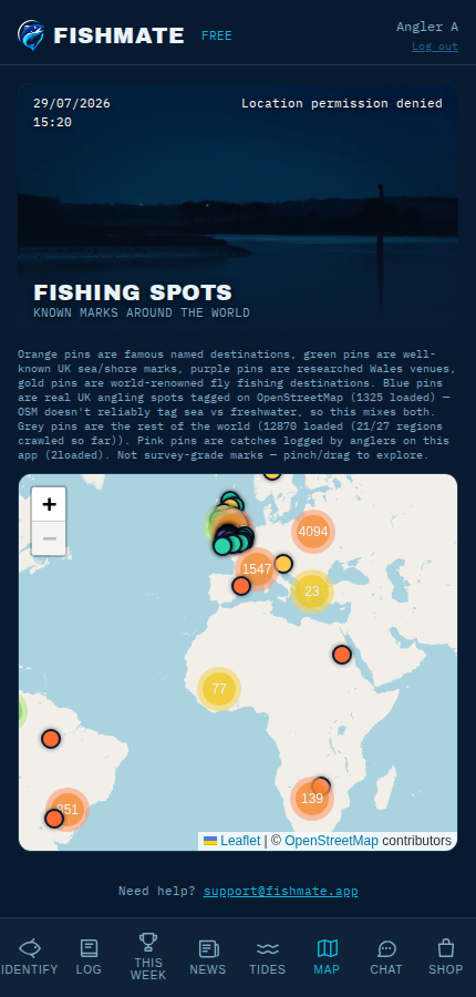 World fishing spot map